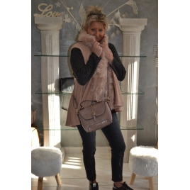 GILET EN LAINAGE ET FAUSSE FOURRURE : BOIS DE ROSE