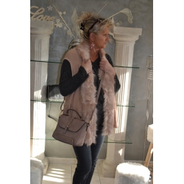 GILET EN LAINAGE ET FAUSSE FOURRURE : BOIS DE ROSE