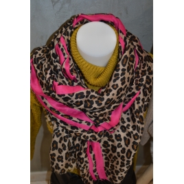 ECHARPE LEOPARD/ROSE FUCHSIA