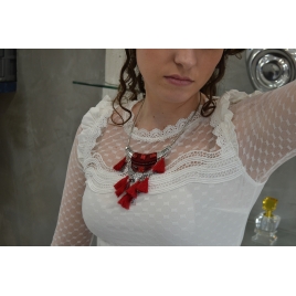 COLLIER " TETE DE BUFFLE" ROUGE