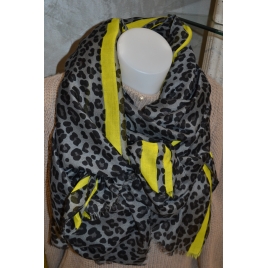 ECHARPE LEOPARD GRISE/JAUNE