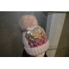 BONNET ROSE PALE A PAILLETTES ET POMPON
