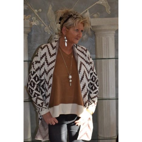 Gilet AZTEQUE blanc beige et chocolat