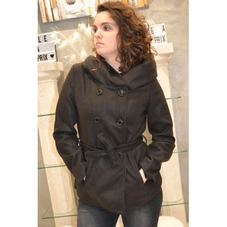 MANTEAU CAPUCHE A DOUBLE BOUTONNAGE NOIR