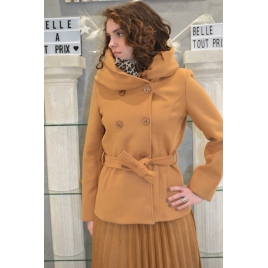 MANTEAU CAPUCHE A DOUBLE BOUTONNAGE CAMEL