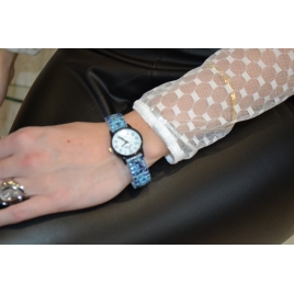 MONTRE BLEUE /FLEURIE  BRACELET ELASTIQUE