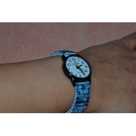 MONTRE BLEUE /FLEURIE  BRACELET ELASTIQUE