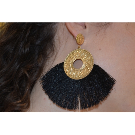 BOUCLES D'OREILLE LOLITA NOIRE/POMPON