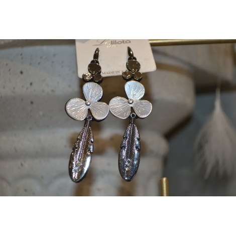 BOUCLES D'OREILLES  "LOLITA" ARGENT/FLEUR/FEULLE