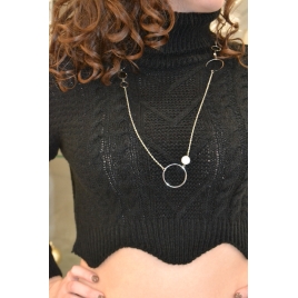 PULL CROP TOP COL ROULÉ NOIR