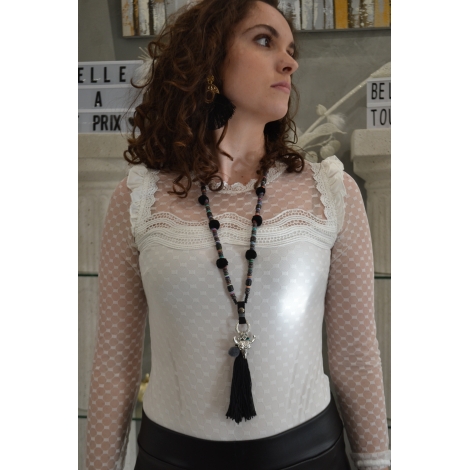 COLLIER SAUTOIR LONG NOIR TETE DE BUFFLE