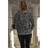 PULL GRIS IMPRIME FELIN COL V DENTELLE