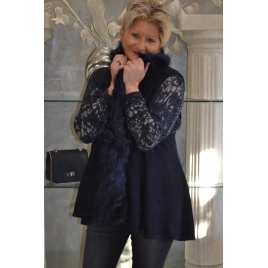 GILET LAINAGE ET FAUSSE FOURRURE BLEU MARINE